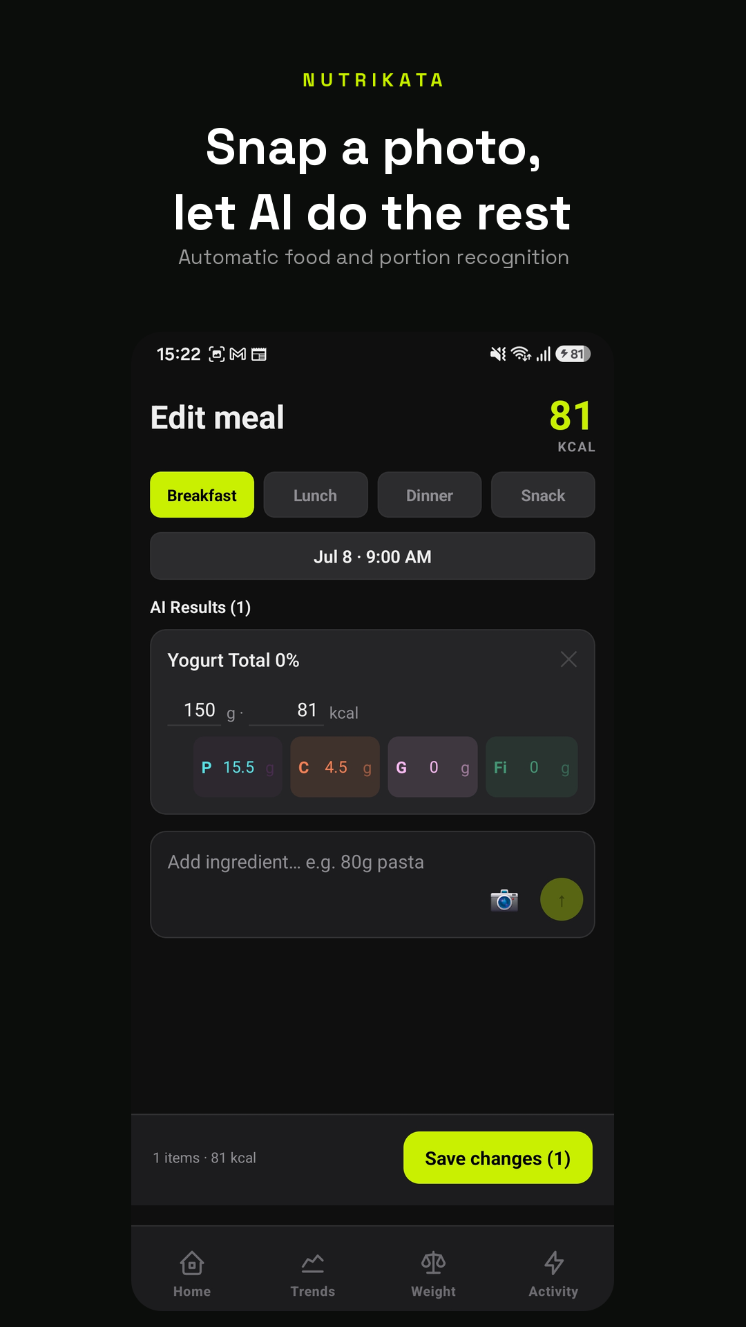 Meal logging with AI analysis